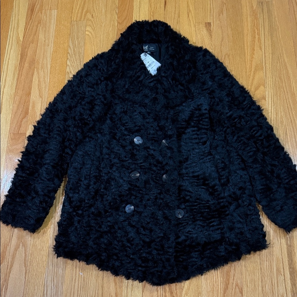 Zara Black Faux Fur Double-Breasted Coat